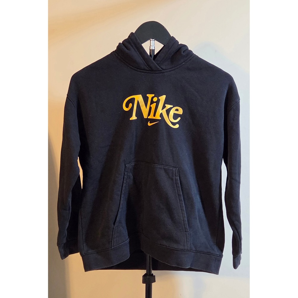 Nike Loose Fit Spellout Pullover Hoodie Youth Size Large Black Gold